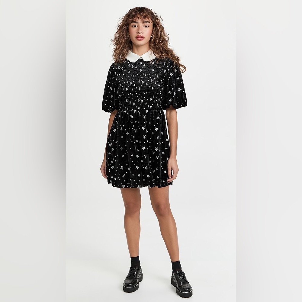 Sister Jane Zodiac Star Embroidered Velvet Mini Dress